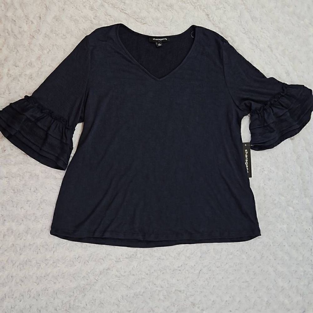 Blue Flutter Sleeve Top Sharagano Womens Size Medium NWT